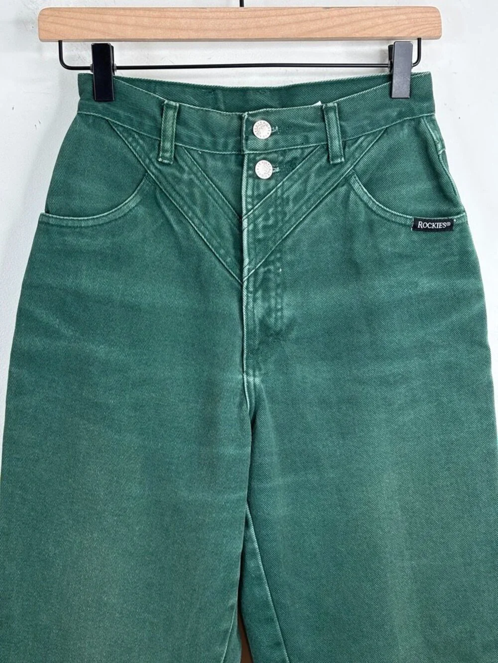 VTG Rockies Jeans 28/7 Green High Waist Bareback Western Denim 80s Made in USA